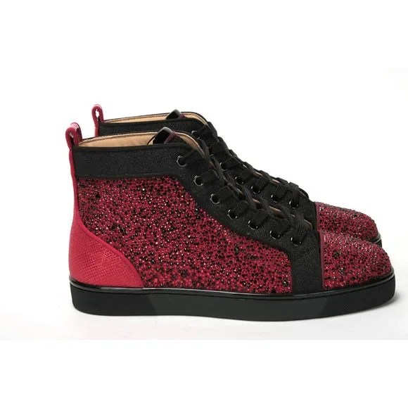 Christian Louboutin Red Black Louis Junior Spikes Sneaker Shoes - Picture 2 of 8